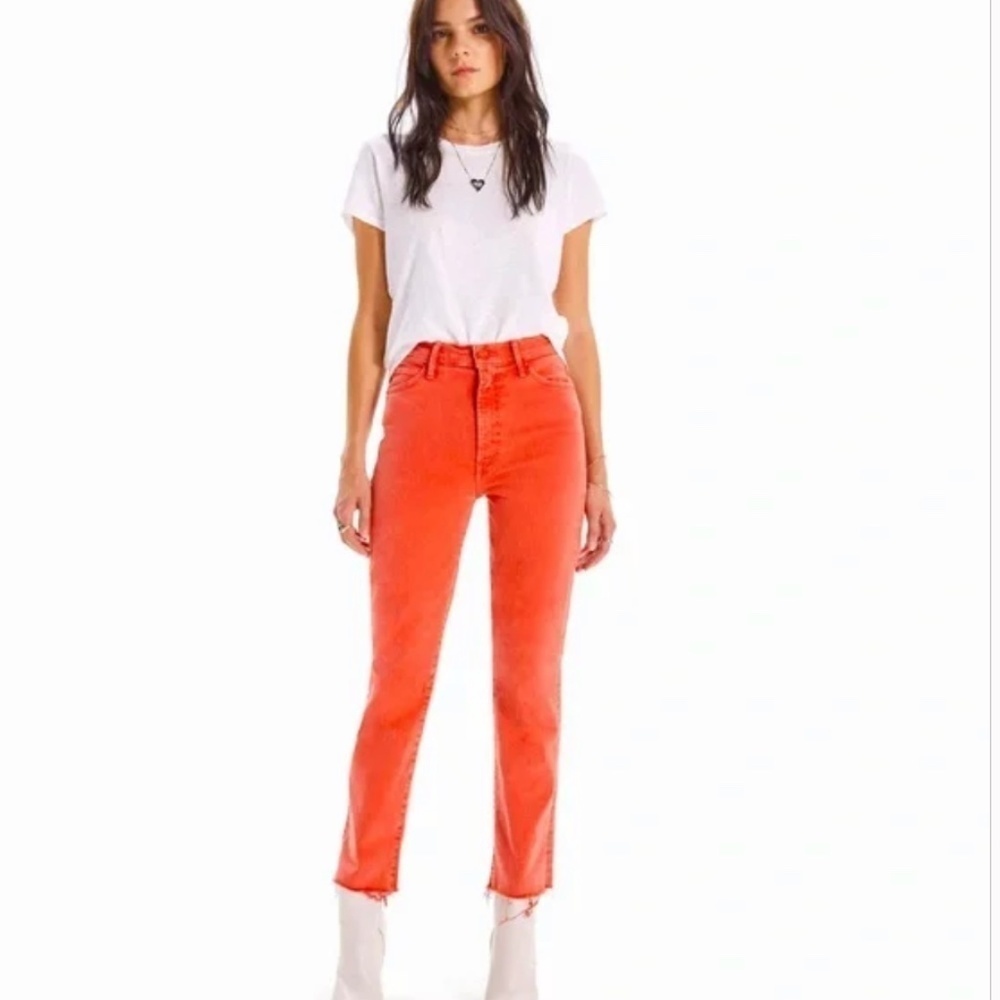 Mother The Swooner Rascal Ankle Fray Flame Scarlet Size 28